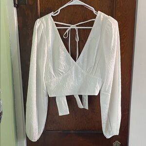 12th Tribe White Textured Wrap Blouse